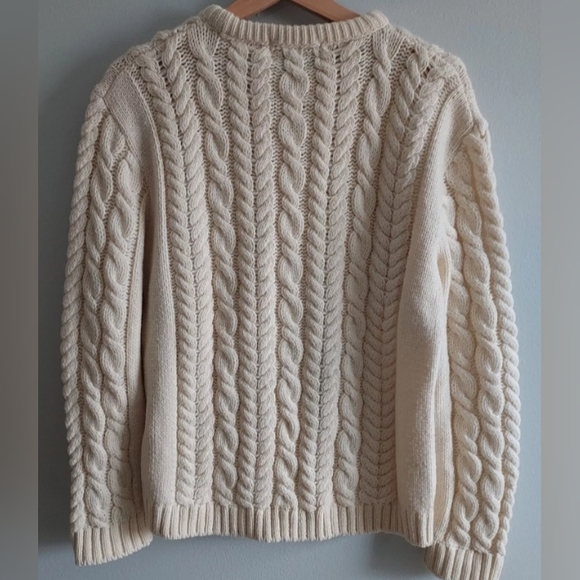 Aran Island Knitwear Ivory Cable Knit Merino Wool Crewneck Sweater Size Large - Picture 3 of 9